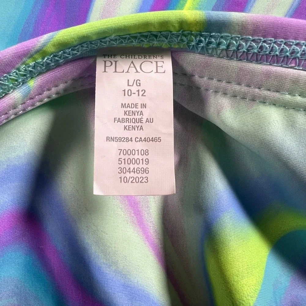The Childrens Place Girls Rash Guard Swimsuit Set Tie‎ Dye Large 10 12 NWT